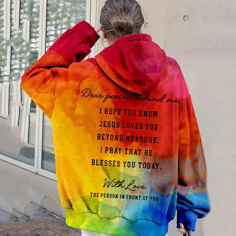Ladies Jesus Loves You hoodie in multicolor - faith-based apparel"