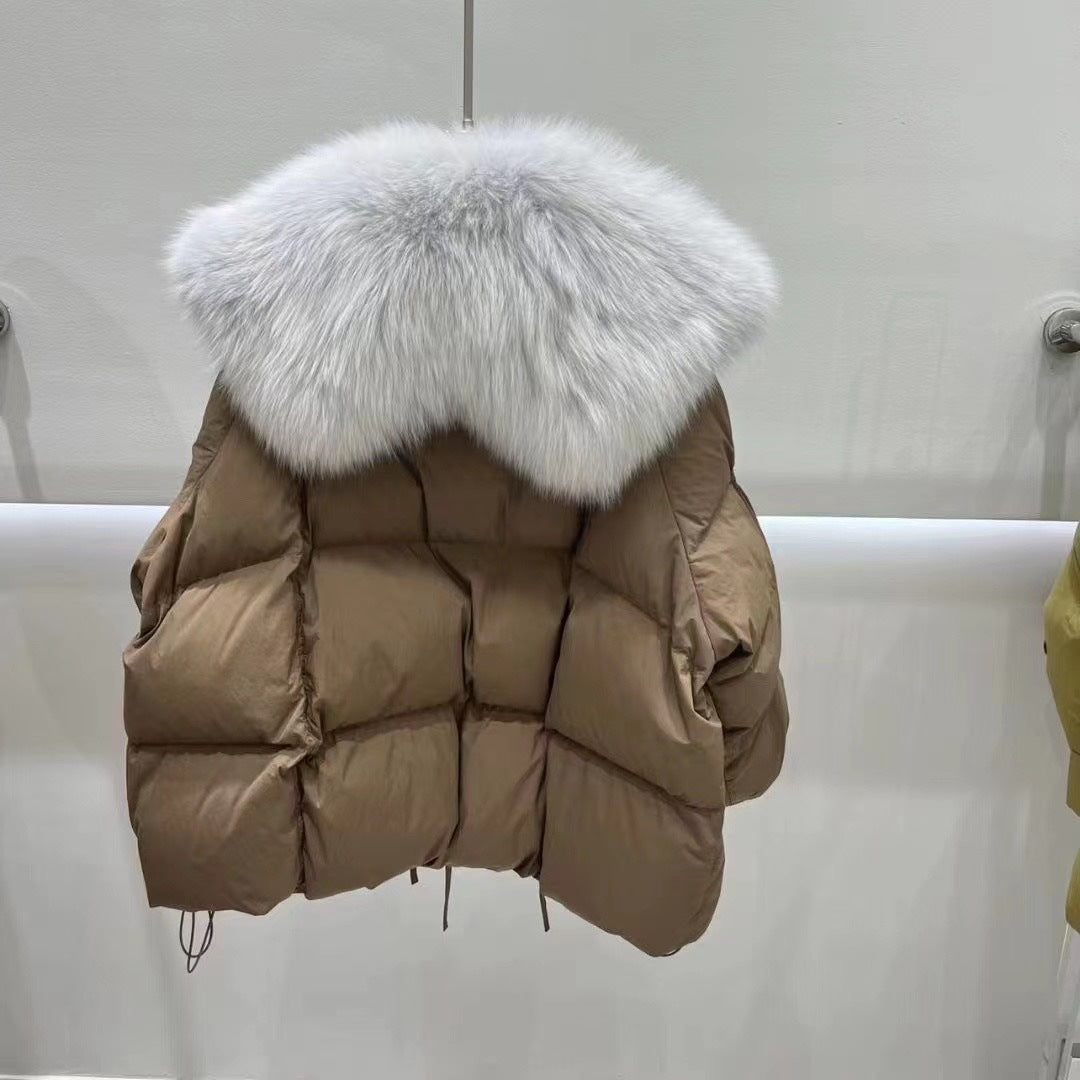 Short Loose Big Fur Collar White Duck Down Jacket Be Up For Life