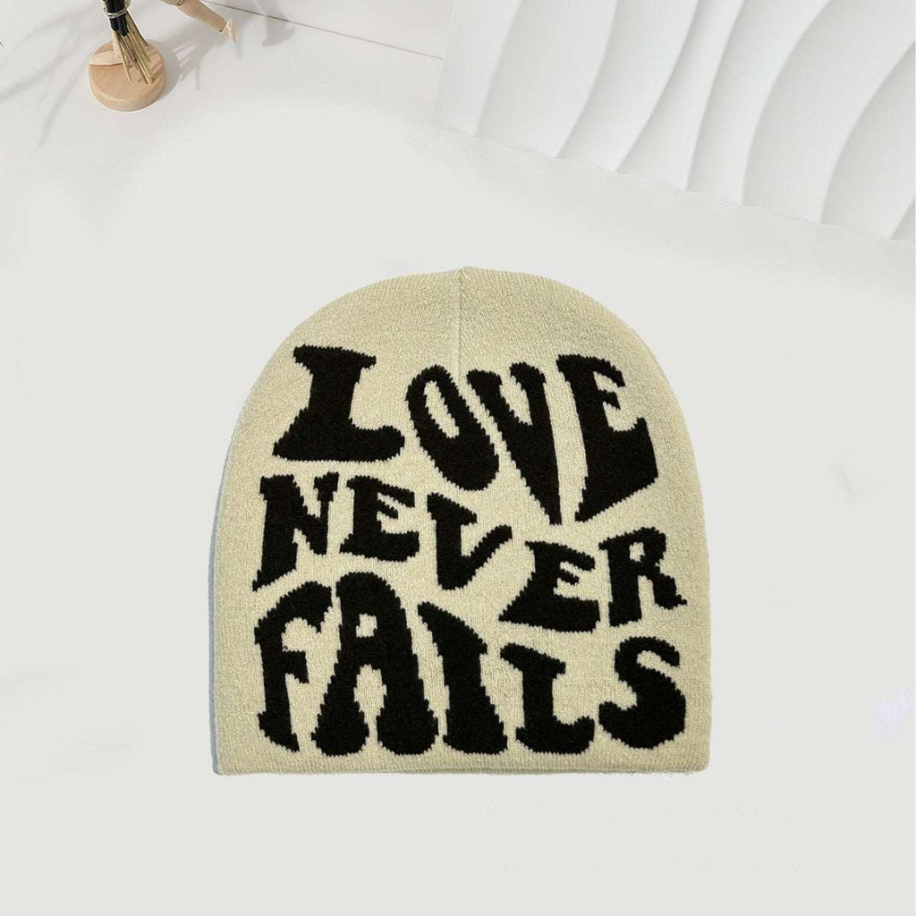 Knitted LOVE NEVER FAILS Jacquard One-size Fits All Beanie Be Up For Life