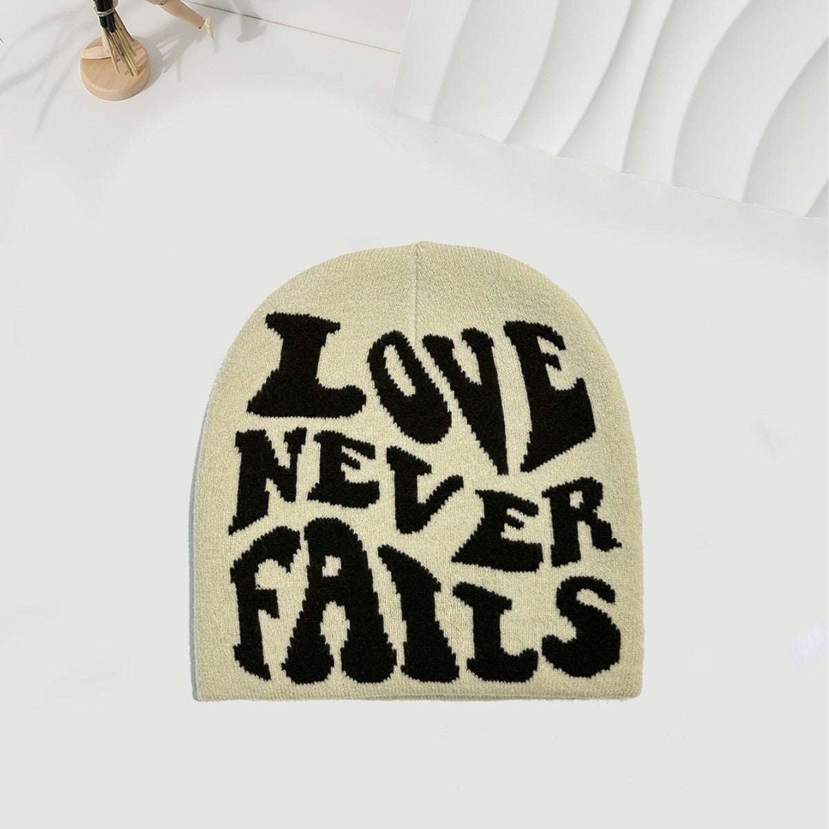 Knitted LOVE NEVER FAILS Jacquard One-size Fits All Beanie Be Up For Life