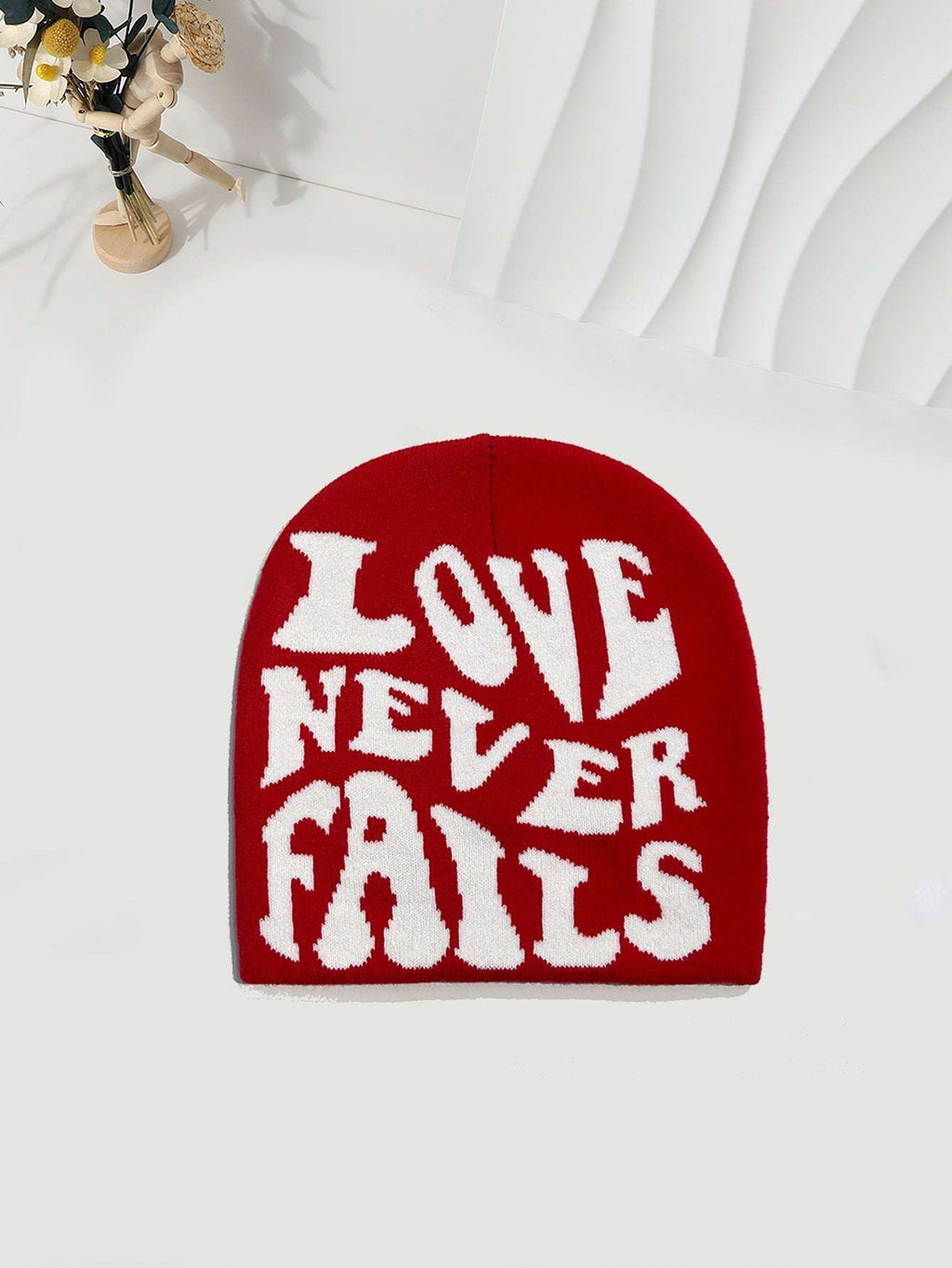 Knitted LOVE NEVER FAILS Jacquard One-size Fits All Beanie Be Up For Life