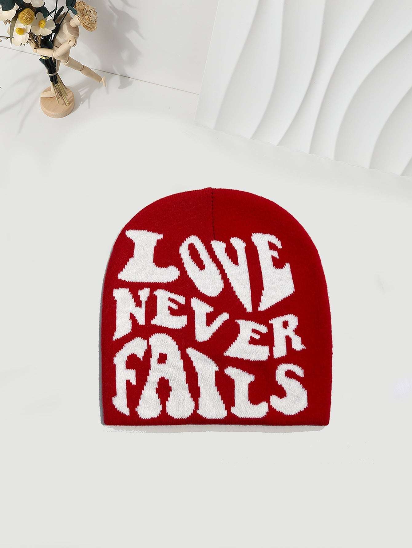 Knitted LOVE NEVER FAILS Jacquard One-size Fits All Beanie Be Up For Life