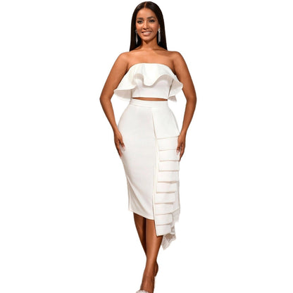 Tube Top White Shirt Asymmetric Hip Skirt Suit Be Up For Life