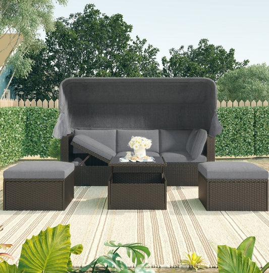 U Style Patio Rectangle Daybed With Canopy, Wicker Sectional Seating Be Up For Life