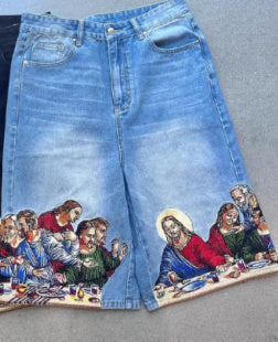 Jesus Printed Jean Shorts BEUPFORLIFE.com