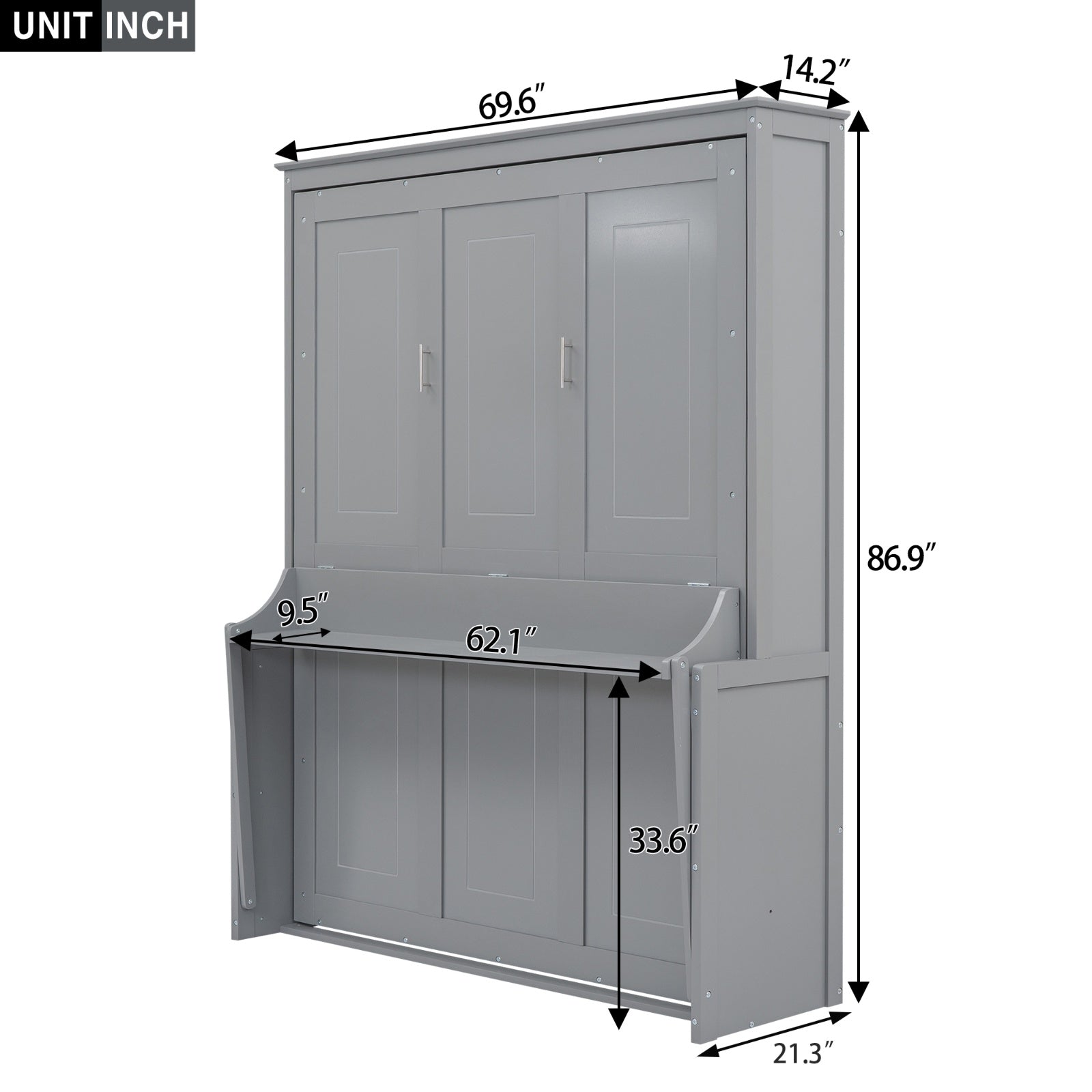 Queen Size Murphy Bed With A Shelf, Gray BEUPFORLIFE.com