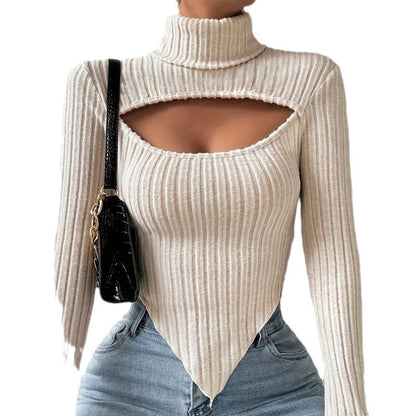 Long-sleeved Knitted Striped Short Top Be Up For Life