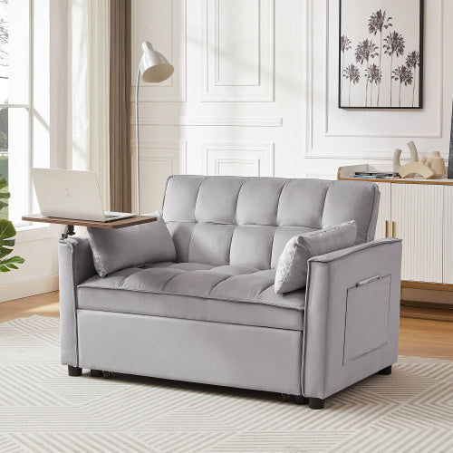 Velvet Loveseat Sleeper Sofa Bed With Side Table BEUPFORLIFE.com