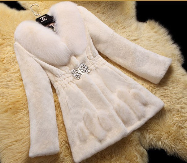 Ladies Mid-length Rex Rabbit Fleece Haining Fur Coat Be Up For Life