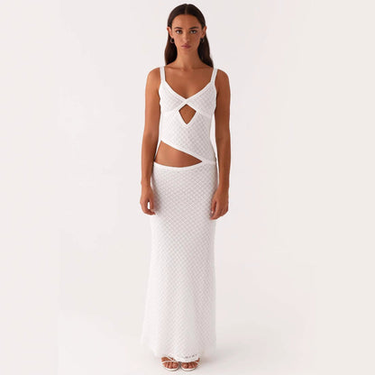 Elegant Sling Solid Color Hollow Mesh Dress BEUPFORLIFE.com