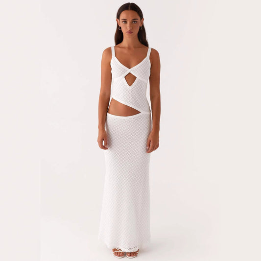 Elegant Sling Solid Color Hollow Mesh Dress BEUPFORLIFE.com