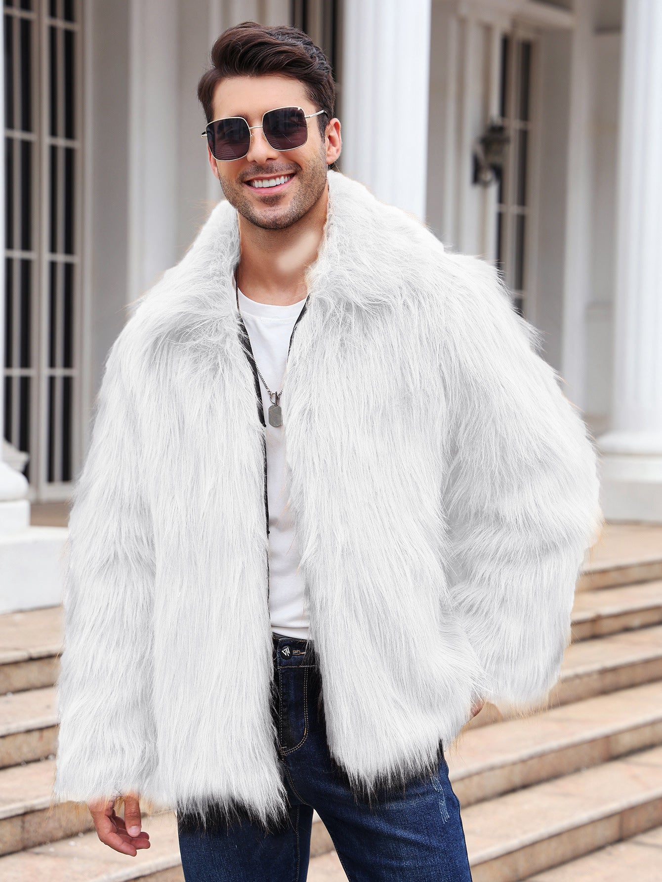 Men's Lapel Warm Faux Fur OverCoat Be Up For Life