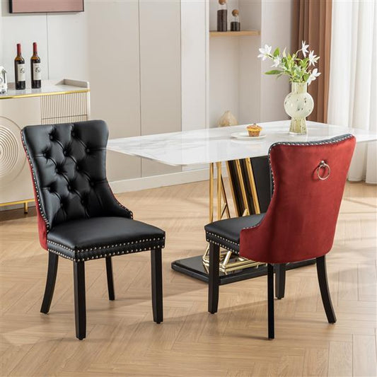 Modern High-End Tufted Solid Wood Contemporary PU & Velvet Upholstered Dining Chair-2 Piece Set BEUPFORLIFE.com