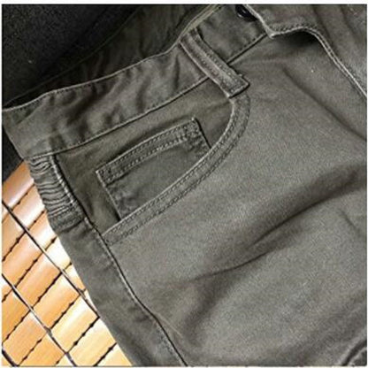 Army green denim jeans with locomotive pad BEUPFORLIFE.com