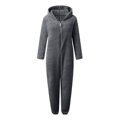 Fleece-lined Thick Furry Jumpsuit Hooded Cat Ear Pajamas BEUPFORLIFE.com