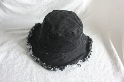 Summer Sunshade Raw Edge Denim Bucket Hat Women BEUPFORLIFE.com