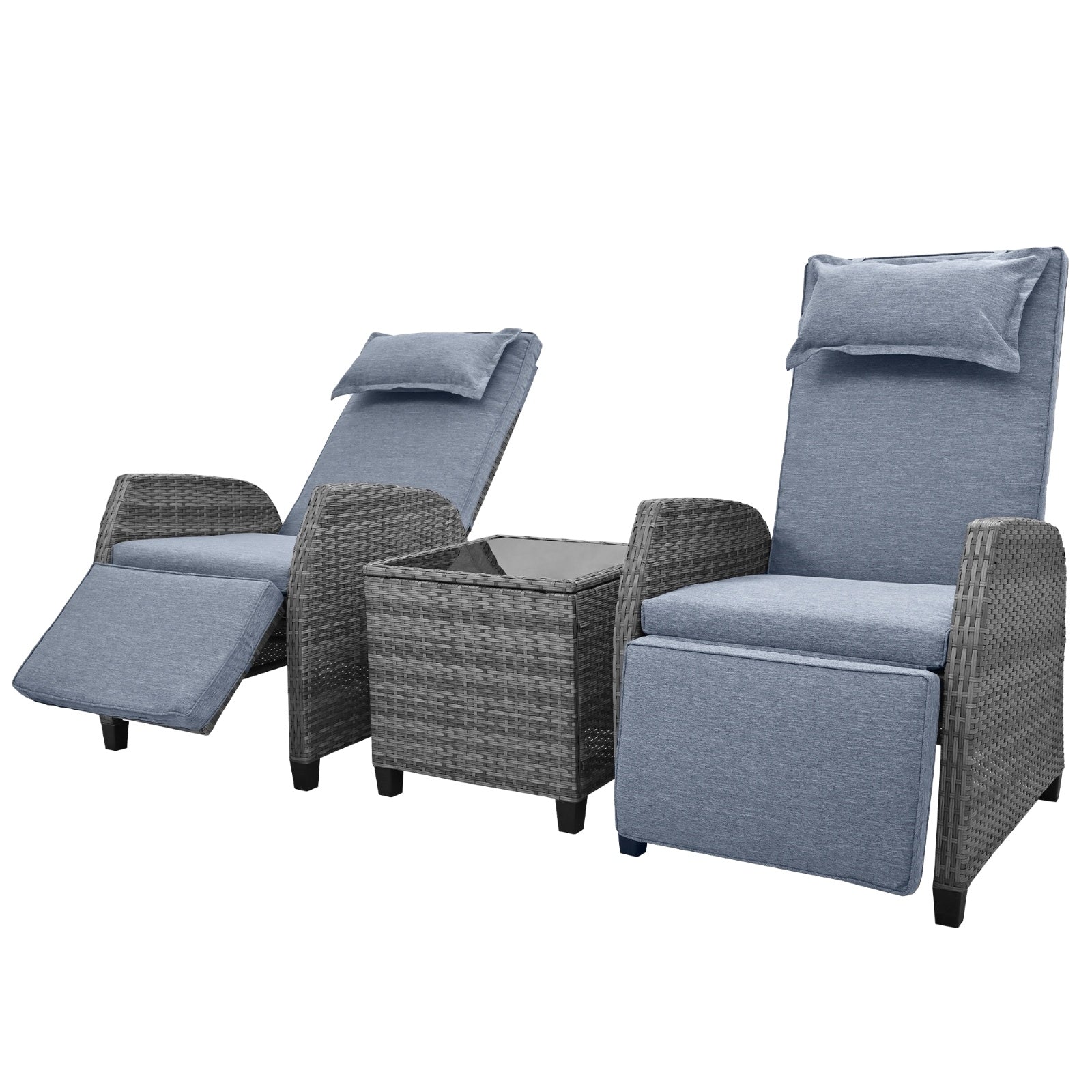 U Style Outdoor Rattan 2-Person Set w/ Coffee Table For Courtyard Be Up For Life