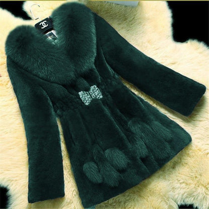 Ladies Mid-length Rex Rabbit Fleece Haining Fur Coat Be Up For Life
