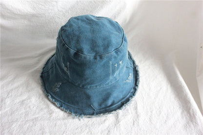 Summer Sunshade Raw Edge Denim Bucket Hat Women BEUPFORLIFE.com