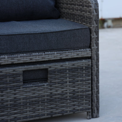 5 Piece Wicker Patio Conversation Furniture Set w/Ottomans BEUPFORLIFE.com
