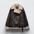 Suede Fur Integrated Motorcycle Jacket BEUPFORLIFE.com