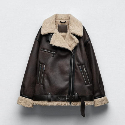 Suede Fur Integrated Motorcycle Jacket BEUPFORLIFE.com