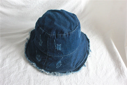 Summer Sunshade Raw Edge Denim Bucket Hat Women BEUPFORLIFE.com