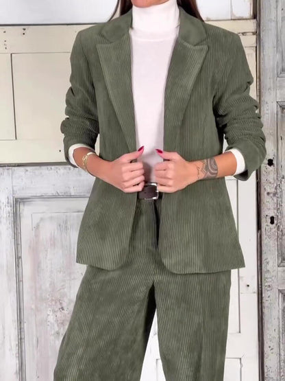 Casual Commuting Corduroy Blazer & Pants Set BEUPFORLIFE.com