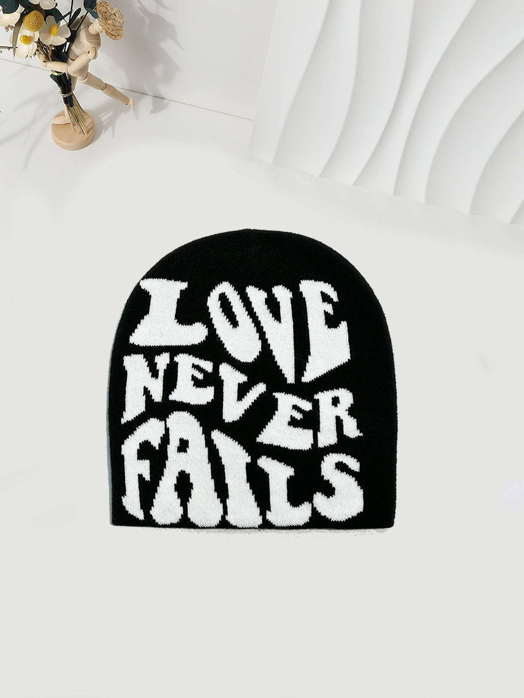 Knitted LOVE NEVER FAILS Jacquard One-size Fits All Beanie Be Up For Life