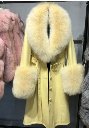 Genuine Leather Sheepskin Fox Fur Coat