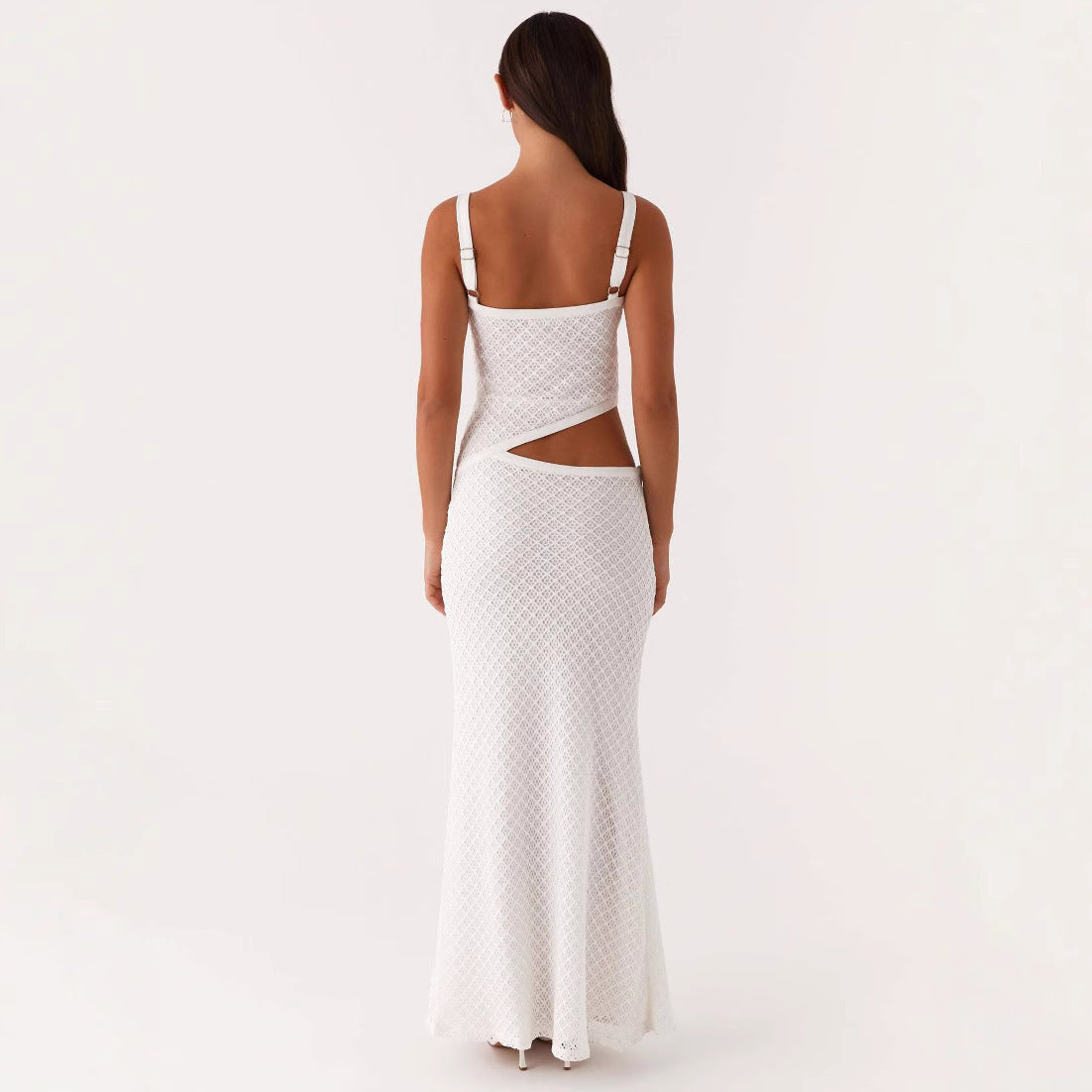 Elegant Sling Solid Color Hollow Mesh Dress BEUPFORLIFE.com