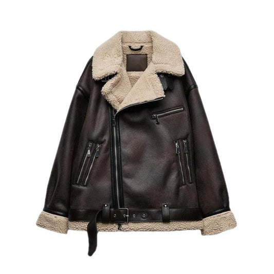 Suede Fur Integrated Motorcycle Jacket BEUPFORLIFE.com