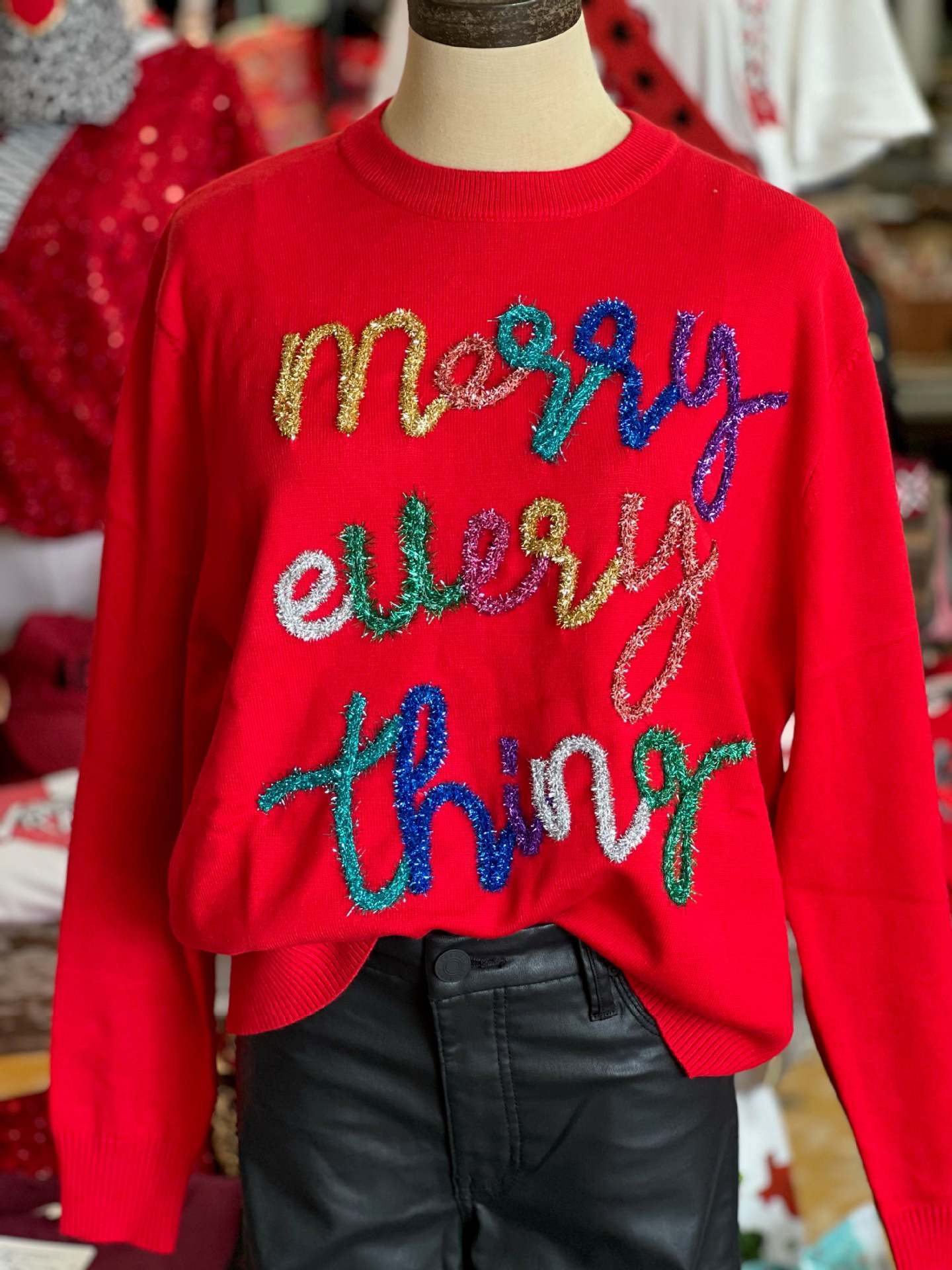 "Merry Everything" Embroidered Sweater Be Up For Life