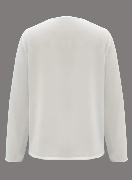 Solid V-Neck Blouse Long Sleeve BEUPFORLIFE.com