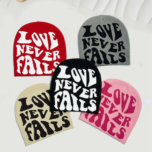 Knitted LOVE NEVER FAILS Jacquard One-size Fits All Beanie Be Up For Life
