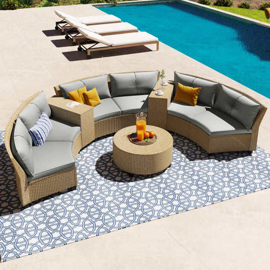 U Style 6-Person Fan-Shaped Rattan Set With Cushions   Table Be Up For Life