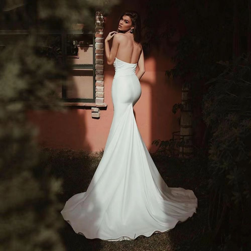 Women's Tube Top Satin Fishtail Gown BEUPFORLIFE.com