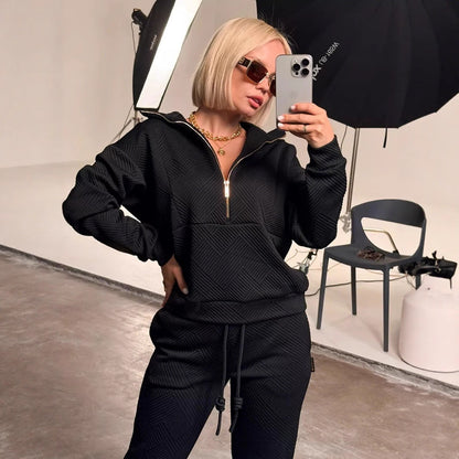 Loose Zip Top Drawstring Two-piece Set
