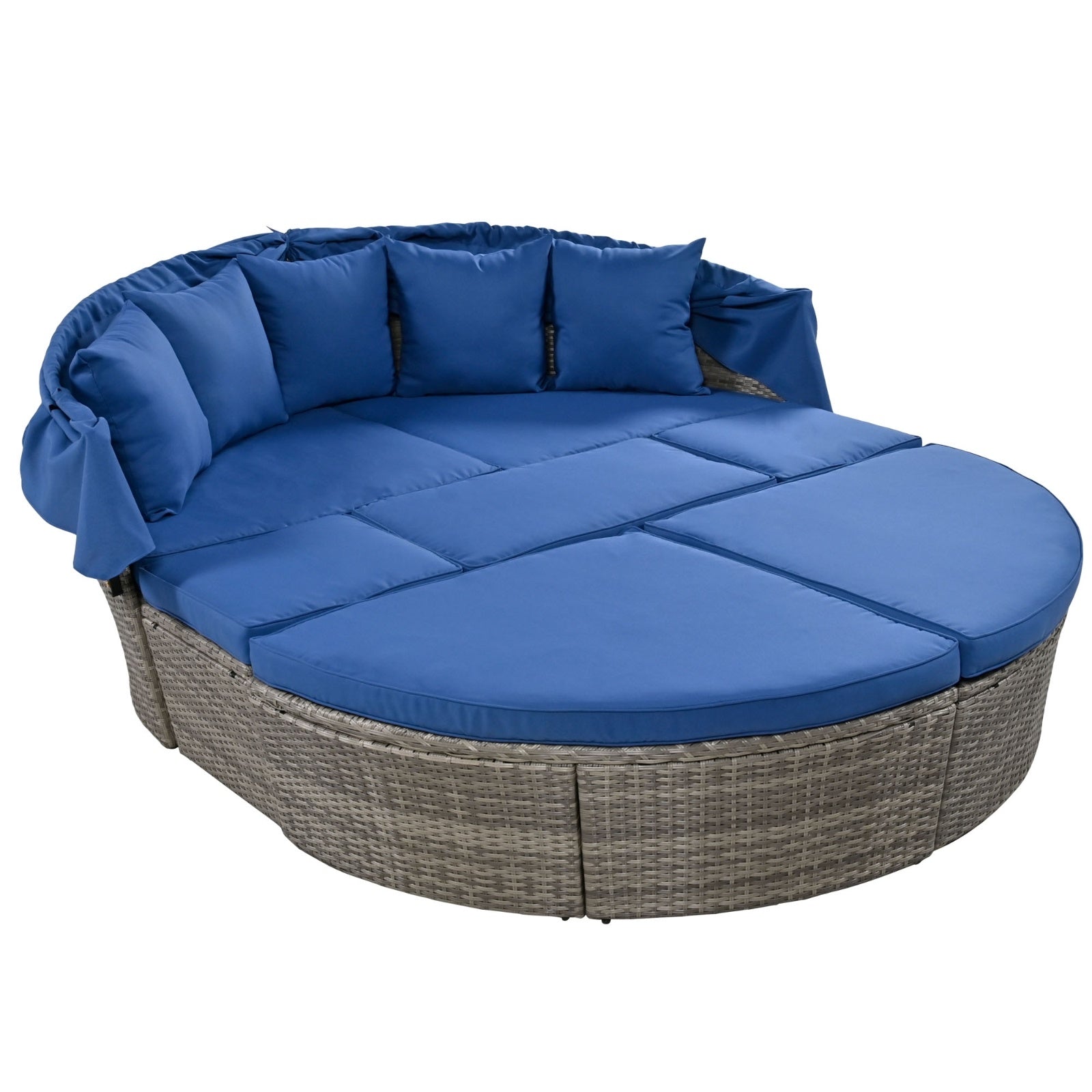 Outdoor Rattan Daybed/Sun bed w/ Retractable Canopy Wicker Furniture, Round Outdoor Sectional BEUPFORLIFE.com