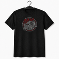 Red Be Up For Life unisex T-shirt featuring a circular red, crystal-silver and black rhinestone logo.
