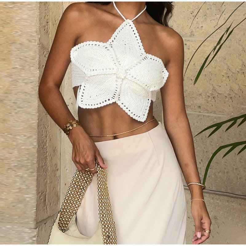 YL Halter Lace-up Flower Top