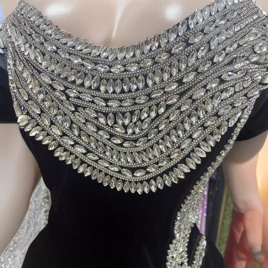 Rhinestone Design Split Shoulder Sleeveless Black Dress Be Up For Life