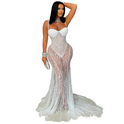 Women's Wear Sling Lace See-through Dress BEUPFORLIFE.com