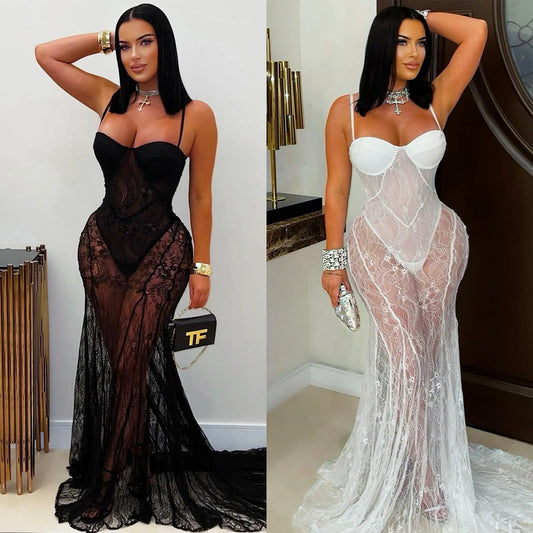 Women's Wear Sling Lace See-through Dress BEUPFORLIFE.com