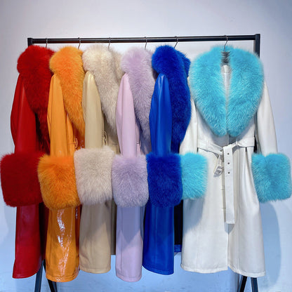 Leather Sheepskin Fox Fur Coat BEUPFORLIFE.com