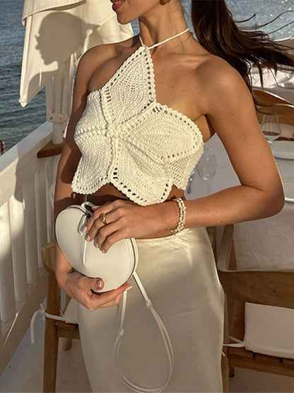 YL Halter Lace-up Flower Top