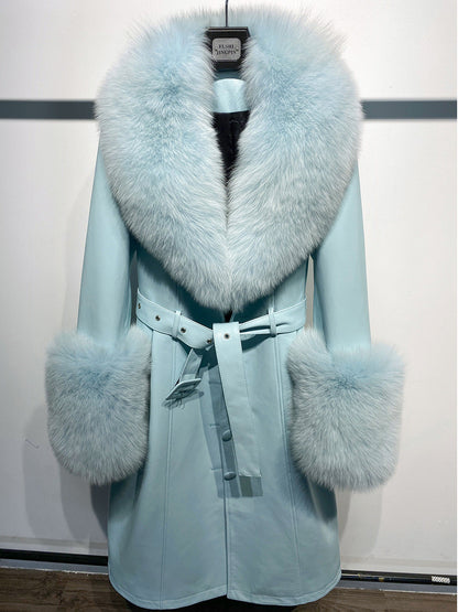 Leather Sheepskin Fox Fur Coat BEUPFORLIFE.com