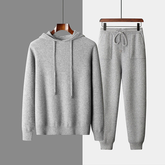 Solid Color Hooded Knitted Sweatshirt Pants Set BEUPFORLIFE.com