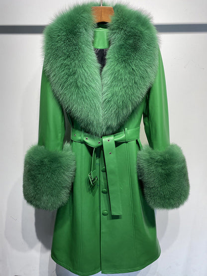 Leather Sheepskin Fox Fur Coat BEUPFORLIFE.com