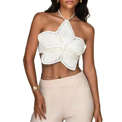 YL Halter Lace-up Flower Top BEUPFORLIFE.com